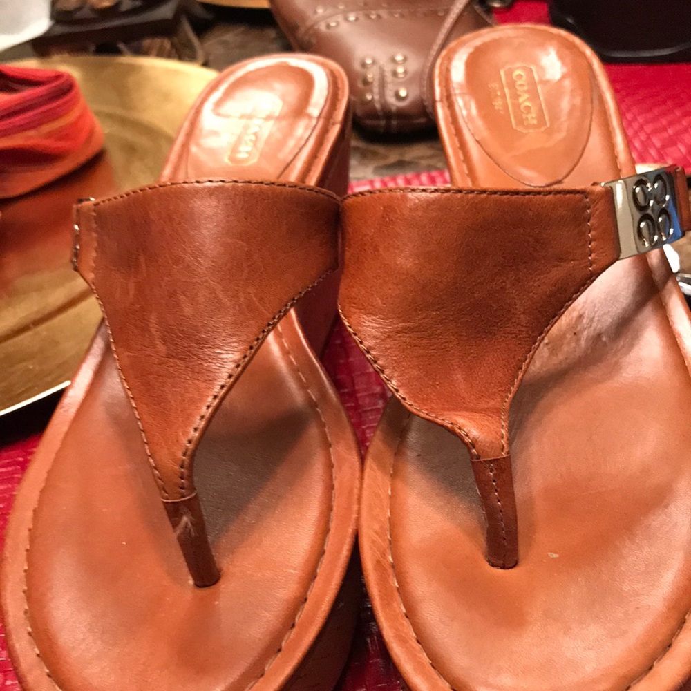 Tan Coach Cork Heel Sandals